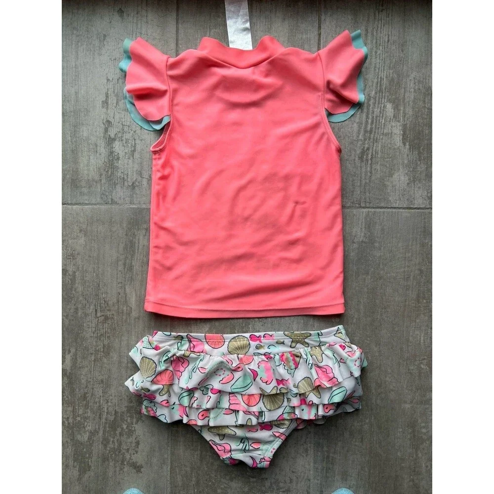 WETSUIT CLUB Two Piece Ruffle Fish Ocean Print Ruffle Bottoms Swim Suit 4T